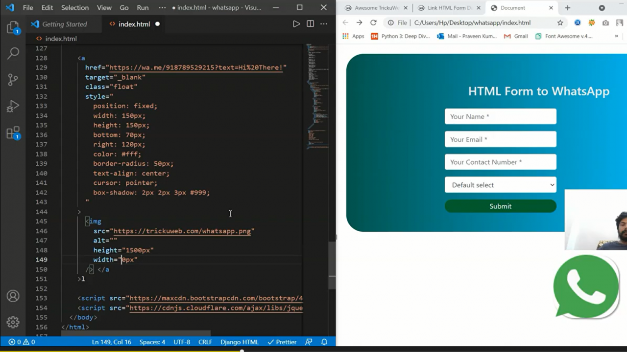 Floating WhatsApp Button - Send Form Data to WhatsApp