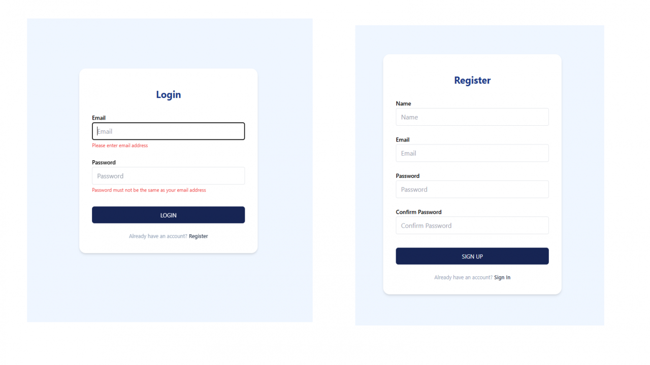 Building a Login and Registration Form with Validation in React and Tailwind CSS