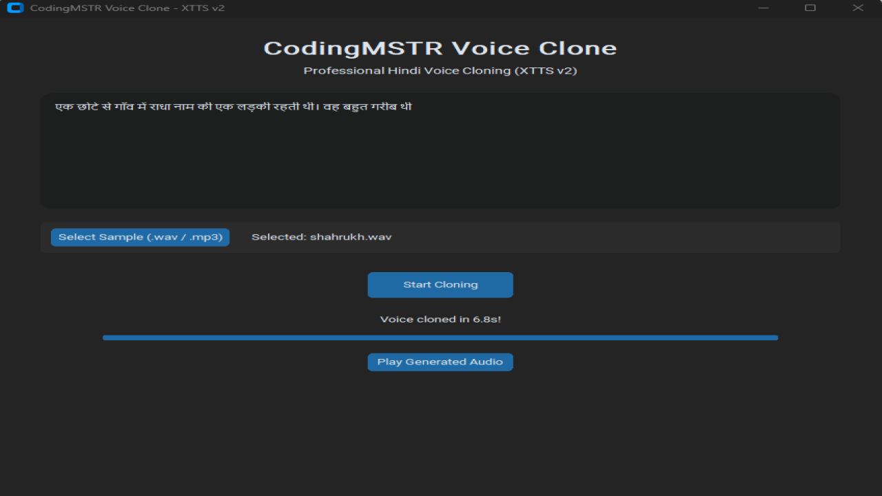 Free AI-Powered Hindi Voice Cloning Desktop Software with Source Code